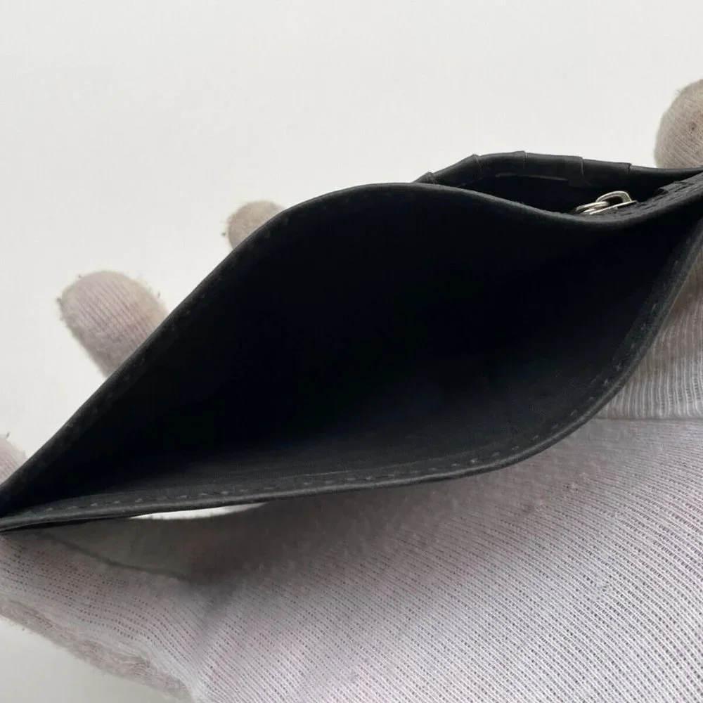 Long Card Holder Billfold Black Genuine Leather Wallet Handmade Coin Purse